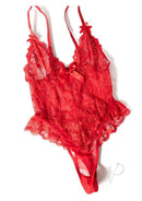 Oh La La Cheri Valentine Teddy Small Red lace teddy with bows in bold red color for romantic nights.