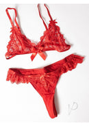 Oh La La Cheri Valentine 2 Piece Lingerie Set Small Red displayed with lace details and bows.