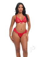 Oh La La Cheri Valentine 2 Piece Lingerie Set Small Red displayed on a model in a seductive pose.