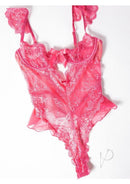 Oh La La Cheri Myra Teddy Large/XLarge Pink, a lace and mesh one-piece lingerie in playful pink.