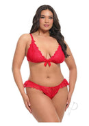 Oh La La Cheri Valentine 2 Piece Lingerie Set 1X/2X Red modeled on a curvy figure in a bold red color.