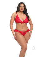 Oh La La Cheri Valentine 2 Piece Lingerie Set 1X/2X Red model showcasing romantic red lace design.