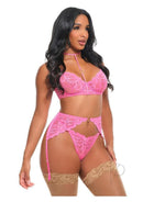 Oh La La Cheri Luly 3 Piece Lingerie Set Small Pink model showcasing a matching three-piece ensemble in pink.