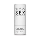 Bijoux Indiscrets Slow Sex Full Body Solid Perfume 0.28 Oz in a white tube, coconut scent for intimate use.