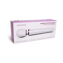 Le Wand Powerful Petite Plug-In Massager White packaging showcasing the product and features.