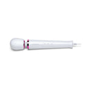Le Wand Powerful Petite Plug-In Massager White shown from the side with a sleek design and soft silicone head.