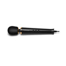 Le Wand Powerful Petite Plug-In Massager Black side view, showcasing its compact design and controls.