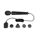 Le Wand Powerful Petite Plug-In Massager Black with power attachments and cord.