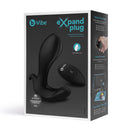 b-Vibe Expand Expanding and Vibrating Remote Control Plug Black packaging with features and remote control.