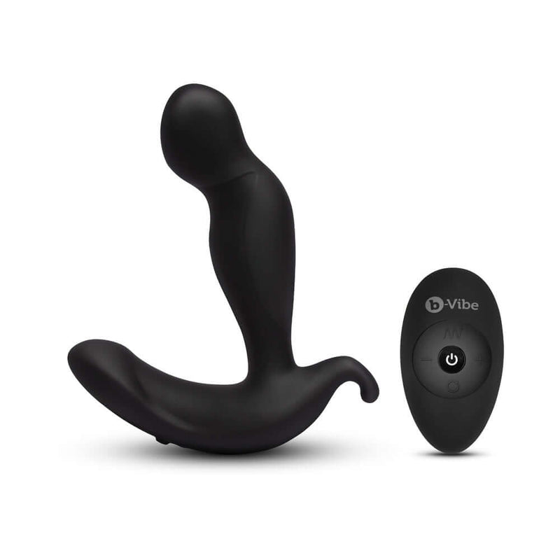 b-Vibe 360 Rotating and Vibrating Remote Control Plug Black with remote for enhanced stimulation.
