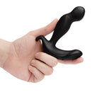 b-Vibe 360 Rotating and Vibrating Remote Control Plug Black held in hand showcasing its sleek design.