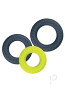 LUX Active Vice Silicone Stamina Rings 3 Pack Navy Green displayed with three different sizes in navy and green colors.