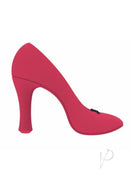 Power Pump Dual Motor Rechargeable Silicone Vibrator Red in the shape of a chic high heel shoe.