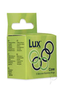 LUX Active Core Silicone Stamina Rings 5 Pack Navy Green packaging with rings display.