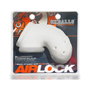 Oxballs Airlock Air-lite Vented Chastity Cage White Ice on packaging, showcasing its soft silicone design.