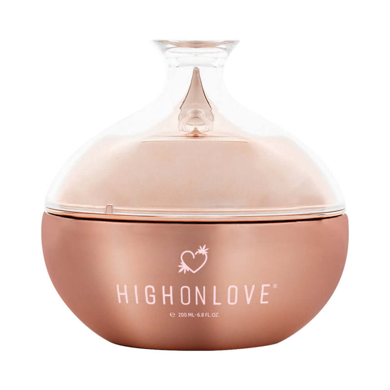 HighOnLove Canna Body Butter in an elegant glass and rose gold container, perfect for nourishing dry skin.