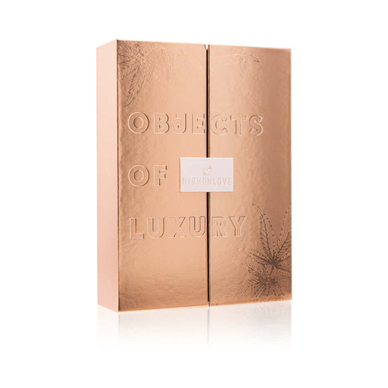 HighOnLove CBD Objects of Luxury Gift Set packaging with embossed design.