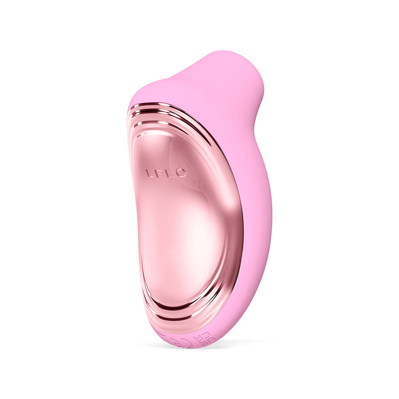 LELO SONA 2 Travel Pink Clitoral Massager with a sleek design and shiny accents for on-the-go pleasure.