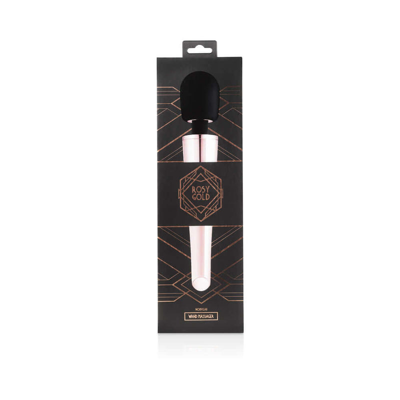 Rosy Gold Nouveau Wand Massager in elegant packaging featuring a flexible silicone head and glossy design.