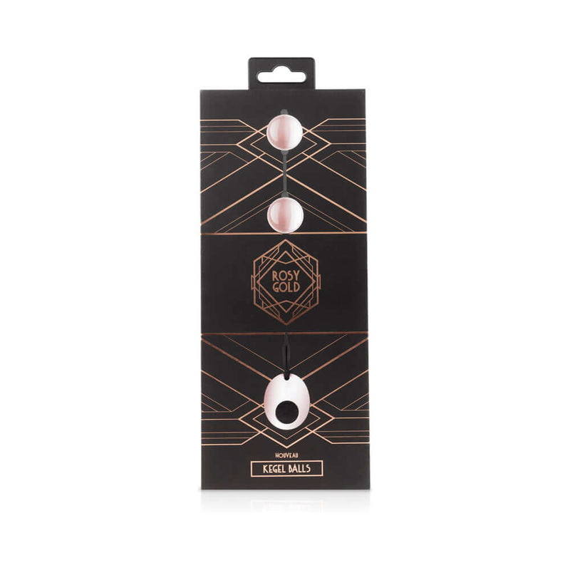 Rosy Gold Nouveau Ben Wa Balls packaging showcasing elegant kegel balls for pelvic floor strength.