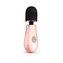Rosy Gold Nouveau Mini Massager in a sleek pink design with a black cap and logo.
