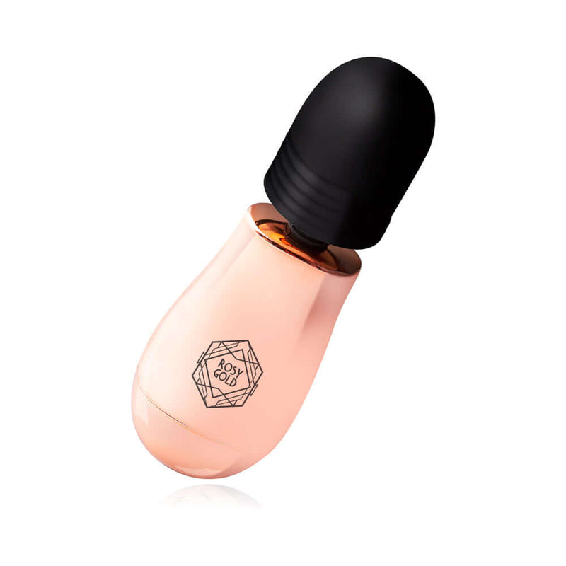 Rosy Gold Nouveau Mini Massager in an elegant design with a silicone head and ABS body for compact convenience.