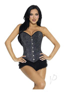 Leg Avenue Glitter Boned Lace-Up Corset Medium Black worn by model, featuring structured shaping and sparkling design.