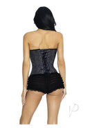 Leg Avenue Glitter Boned Lace-Up Corset Medium Black showcased from the back, featuring a sleek design and lace-up detail.