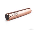 Rosy Gold Nouveau Mini Vibrator shown in elegant rose gold color with diamond pattern for sophistication and convenience.