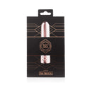 Rosy Gold Nouveau Mini Vibrator packaging showcasing its elegant design on a sleek black background.