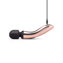 Rosy Gold Nouveau Curve Massager wand vibrator with sleek metal design and flexible silicone head.