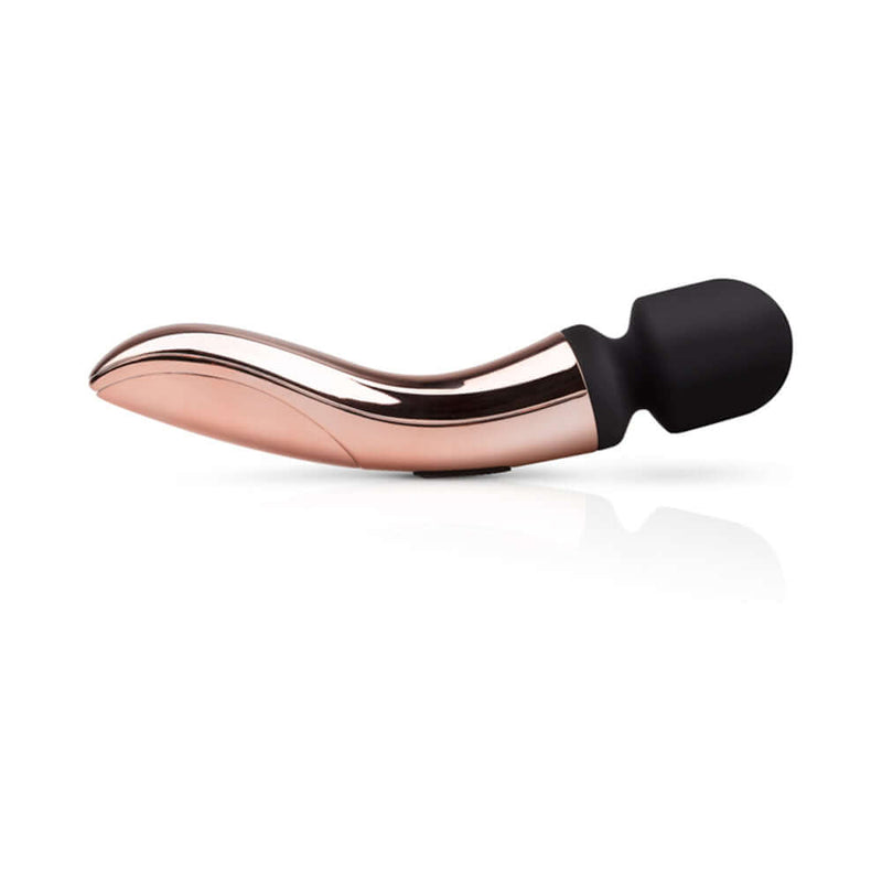 Rosy Gold Nouveau Curve Massager, a luxury wand vibrator with a sleek metallic design and flexible silicone head.