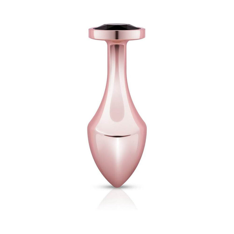 Rosy Gold Nouveau Butt Plug featuring luxurious aluminum design and black crystal accent.