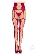 Leg Avenue Faux Lace-Up Garter Belt Stockings Burgundy featuring lace-up design and high waist.