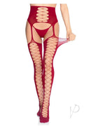 Leg Avenue Faux Lace-Up Garter Belt Stockings Burgundy featuring corset-inspired lace-up detail and opaque stockings.