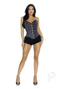 Leg Avenue Glitter Boned Lace-Up Corset Small Black showcasing structured glamour and sparkling texture.