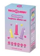 Rock Candy Beginner Silicone 3 Piece Dilator Set Multicolor packaging featuring three colorful dilators.