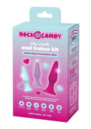 Rock Candy Anal Silicone Training Kit 3 Piece Multicolor packaging showing three progressively sized anal trainers in a playful design.