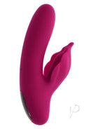 Evolved Venus Vibrator with Clitoral Stimulator Red featuring a curved shaft and seashell-shaped stimulator.