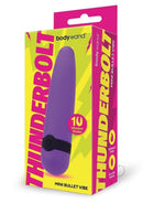 Bodywand Thunderbolt Rechargeable Mini Bullet Purple in vibrant packaging showcasing its features.
