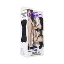 Merci Bind & Tie 6mm Hemp Bondage Rope 30 Feet Black packaging with model, great for bondage and rigging.