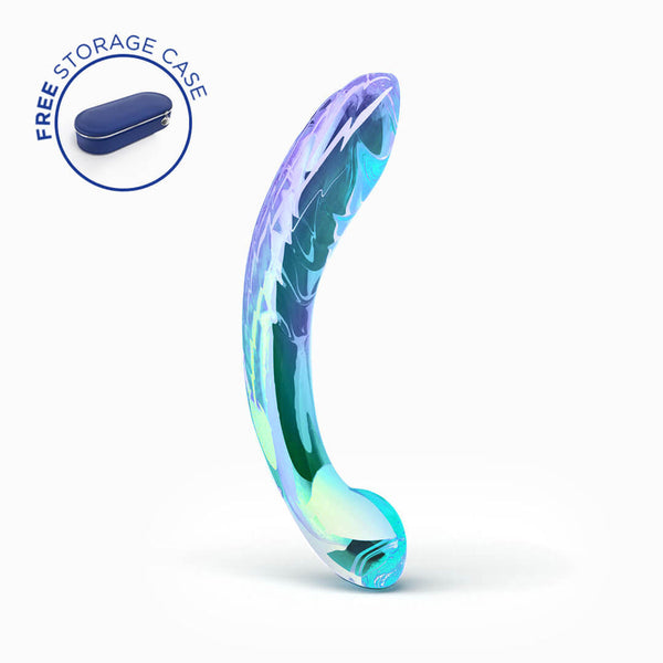 Biird Kalii Glass G spot Dildo in vibrant colors with a free storage case included.