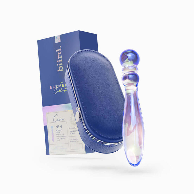 Biird Cecii Beaded Glass Dildo with stylish packaging and case for elegant pleasure experiences.