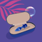 Biird Anii Glass Anal Plug Blue in a stylish case with a bubble and palm leaf background.