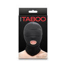 Hustler Taboo Mouth Hood Black packaging showcasing a sleek sensory deprivation hood design.