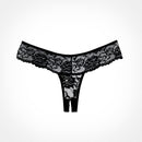 Adore Chiqui Love Lace Thong Panty Black One Size featuring elegant floral lace and delicate scalloped trim.