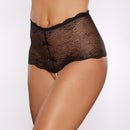 Allure Passion & Pearl Lace Thong Black featuring scalloped lace and pearl string detail.