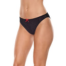 Coquette Knit Open Back Panty Black One Size featuring a sleek black design with a playful red bow accent.