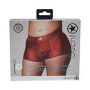 Ouch Vibrating Strap-On Boxer Red XL/XXL packaging featuring stylish boxer design with O-Ring system.