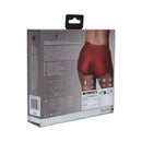 Ouch Vibrating Strap-On Boxer Red XL/XXL packaging displaying features and design details for comfortable use.